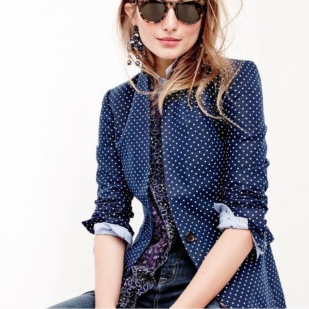 J.Crew Regant Polka Dots Navy Blue Blazer Size 2